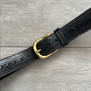 BOSTON LEATHER Brown textured Leather Belt Gold Buckle, size 38
